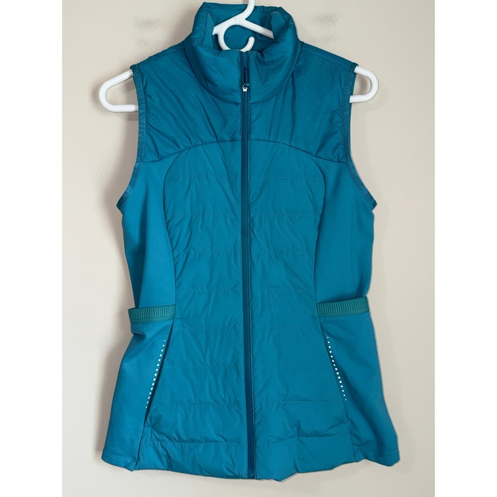 Lululemon Down For It All Vest Women 8 Blue Teal Puffer Running LW4BY8S